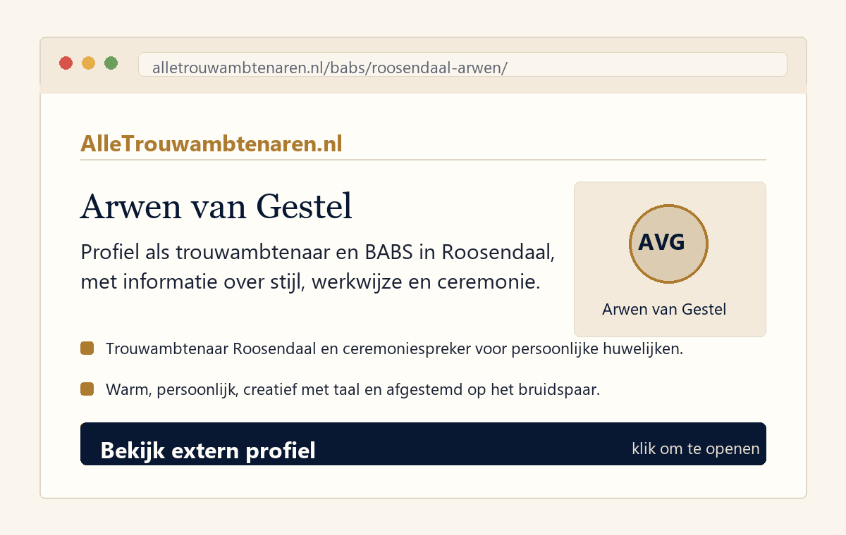 Klikbaar profielshot van Arwen van Gestel op AlleTrouwambtenaren.nl