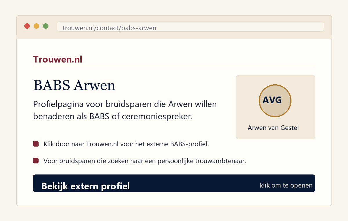 Klikbaar profielshot van BABS Arwen op Trouwen.nl